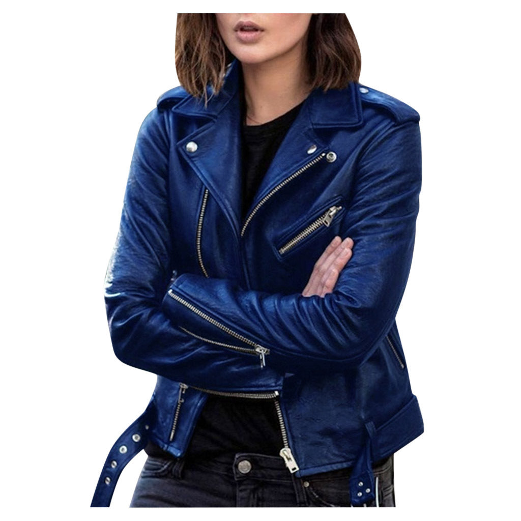 Women's - Casual Biker Jacket - Zip Closure Style