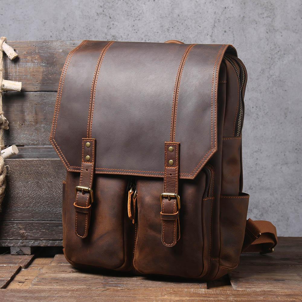 Unisex - Stylish Brown Leather Backpack - Durable & Versatile