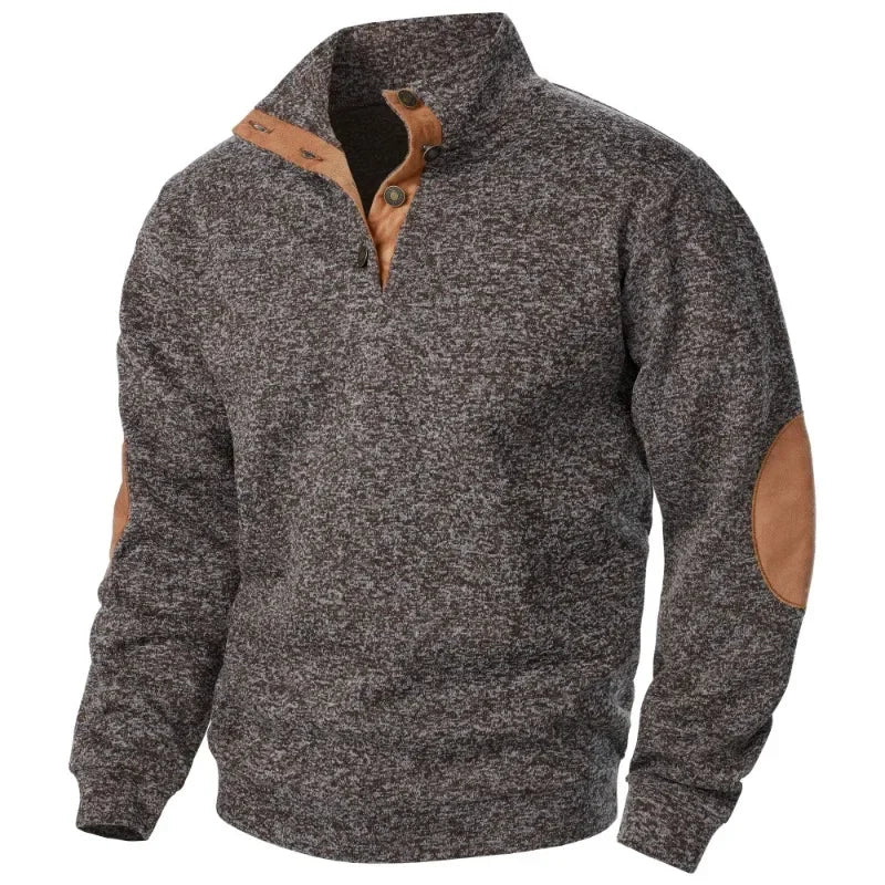 Men's - Button Neck Jumper - Stand Collar