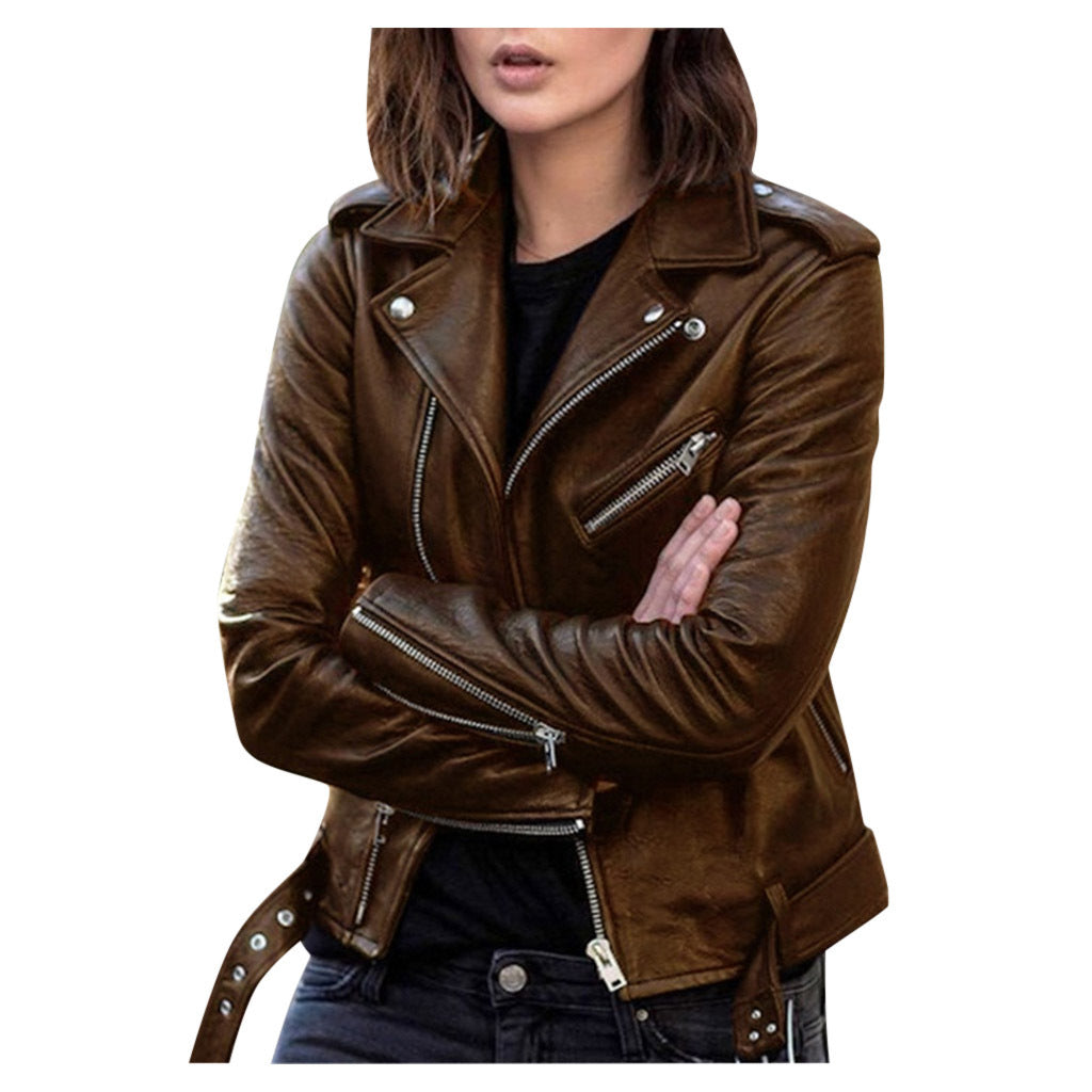 Women's - Casual Biker Jacket - Zip Closure Style