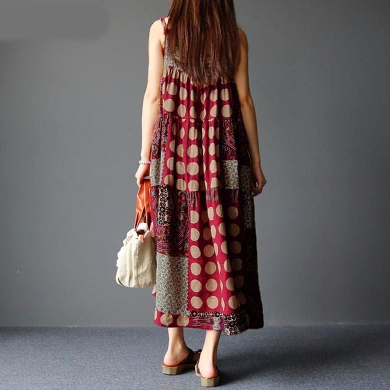 Patchwork hippie dress with polka dots