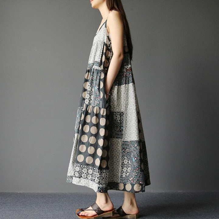 Patchwork hippie dress with polka dots