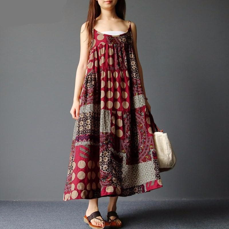 Patchwork hippie dress with polka dots