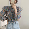 French Retro Floral Blouse Women Wood Ear Shirt Women