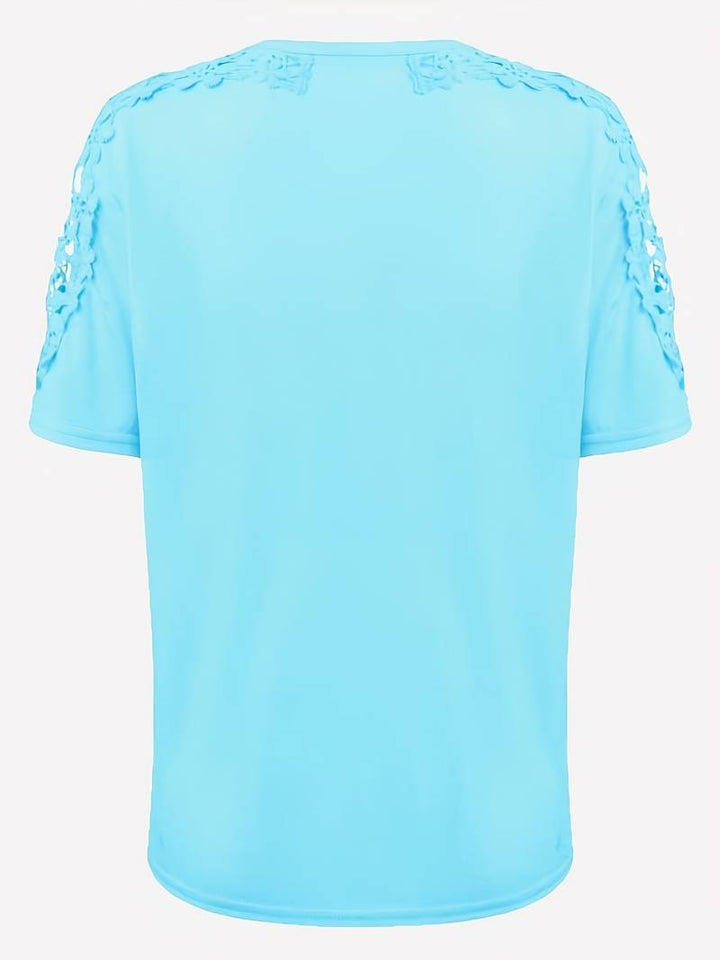 Simple T-shirt with a round neckline and lace seams