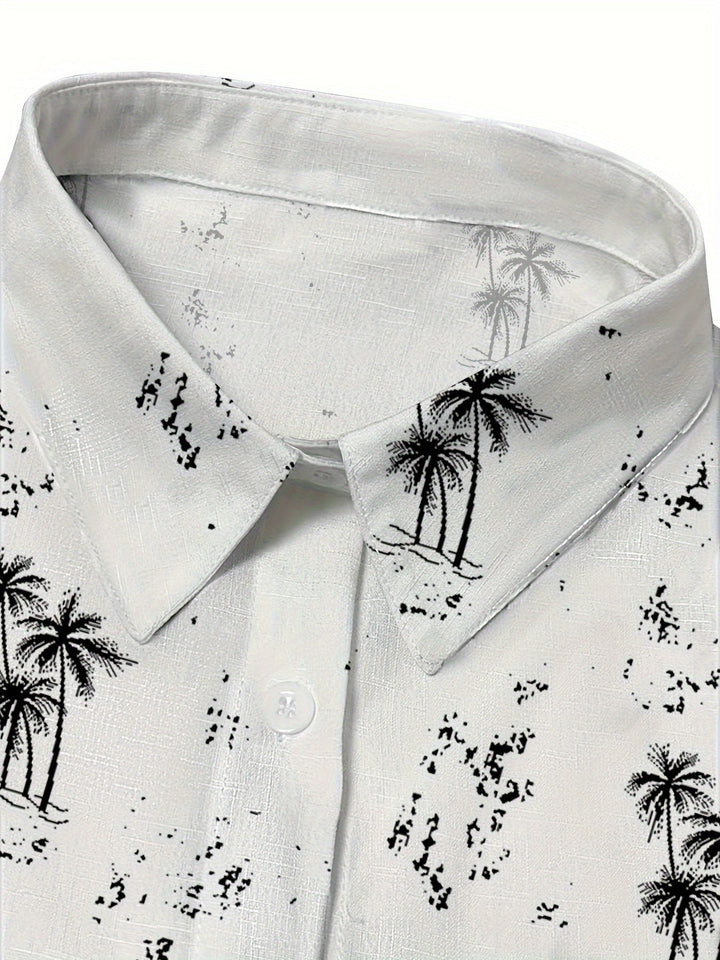 Women's - Linen Shirt - Long Sleeve - Button Placket - Coconut Print - Casual & Airy Style