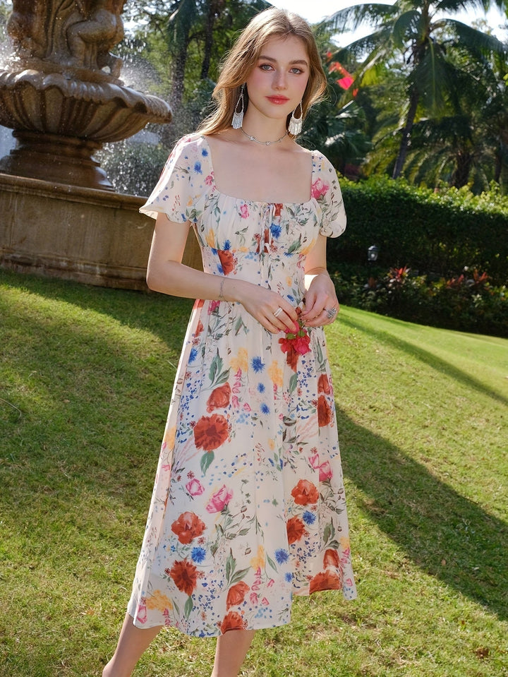 Women's - Floral Dress - Airy Short-Sleeved A-Line - Light & Comfortable Polyester - Perfect for Summer
