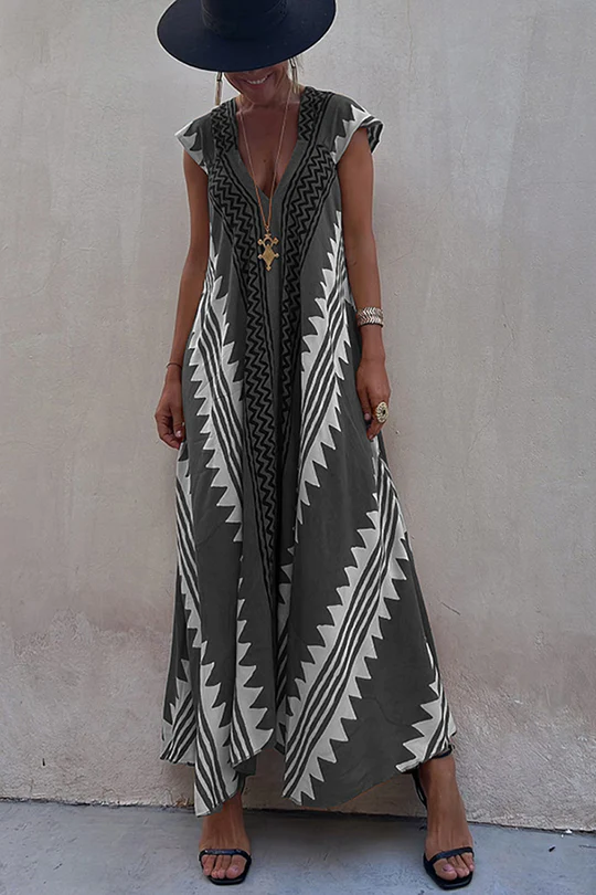 Maxi beach dress with ethnic print (in 7 colours)