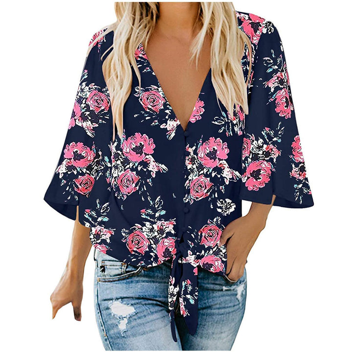 Fashionable printed cardigan blouse floral