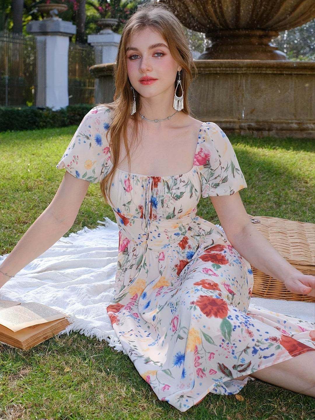 Women's - Floral Dress - Airy Short-Sleeved A-Line - Light & Comfortable Polyester - Perfect for Summer
