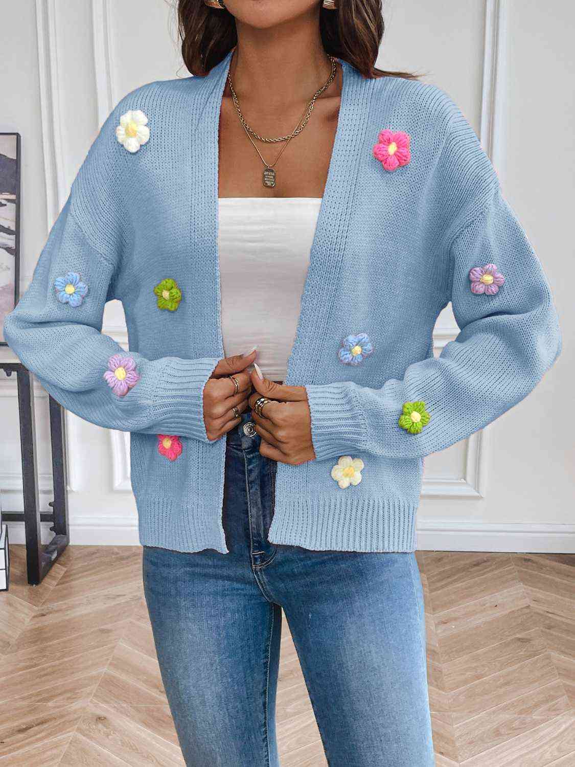 Women's - Floral Long Sleeve Open Front Cardigan - Lightweight & Stylish - Perfect Layering Piece