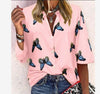 Trendy New Butterfly Print Lapel Blouse Fashion