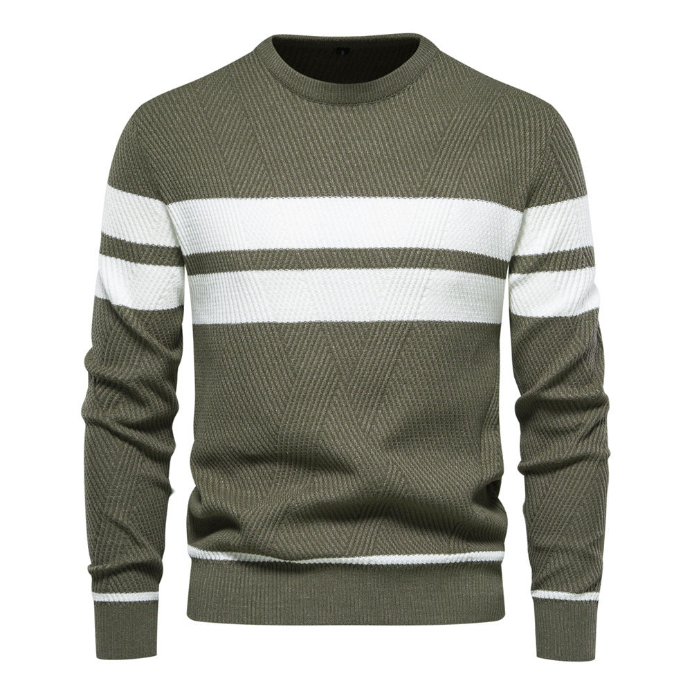 Men's - Casual Striped Jumper - Soft Cotton Knit - Stylish Everyday Wear