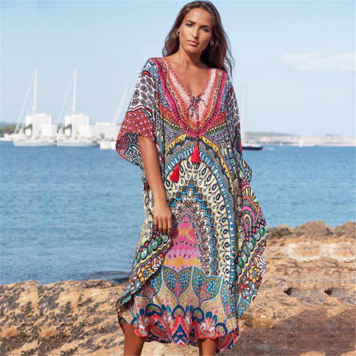 Glamorous Ethnic Print Beach Skirt Blouse Cover