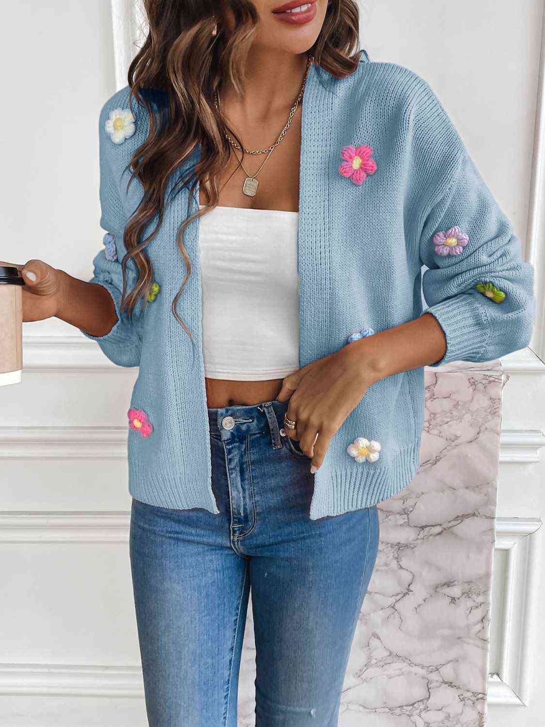 Women's - Floral Long Sleeve Open Front Cardigan - Lightweight & Stylish - Perfect Layering Piece