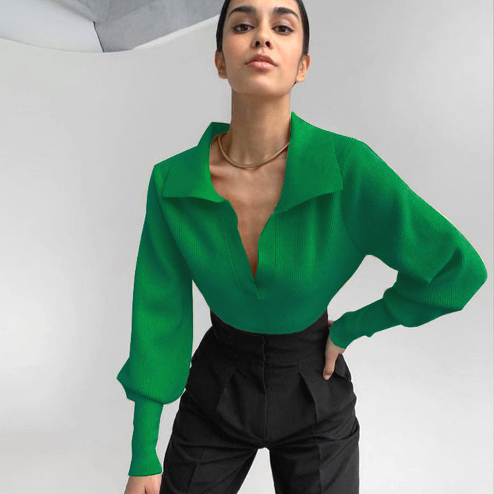 Sophisticated women fashion lapel temperament blouse jumper