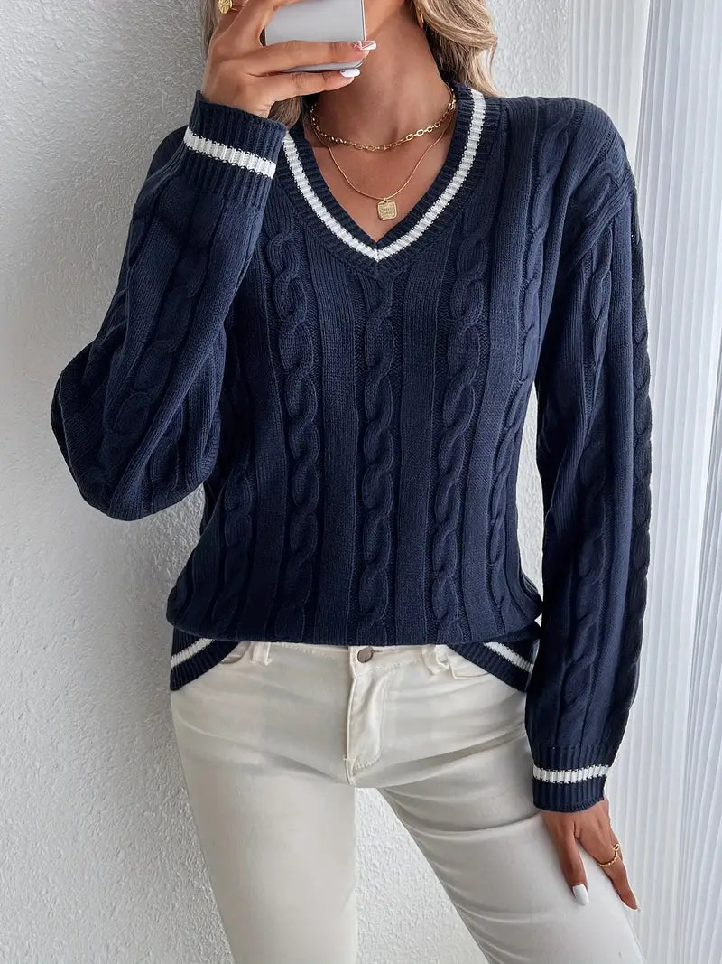 Women's Cosy V-Neck Sweater - Soft Knit Fabric - Ideal for Fall Layering - Perfect for Autumn Style