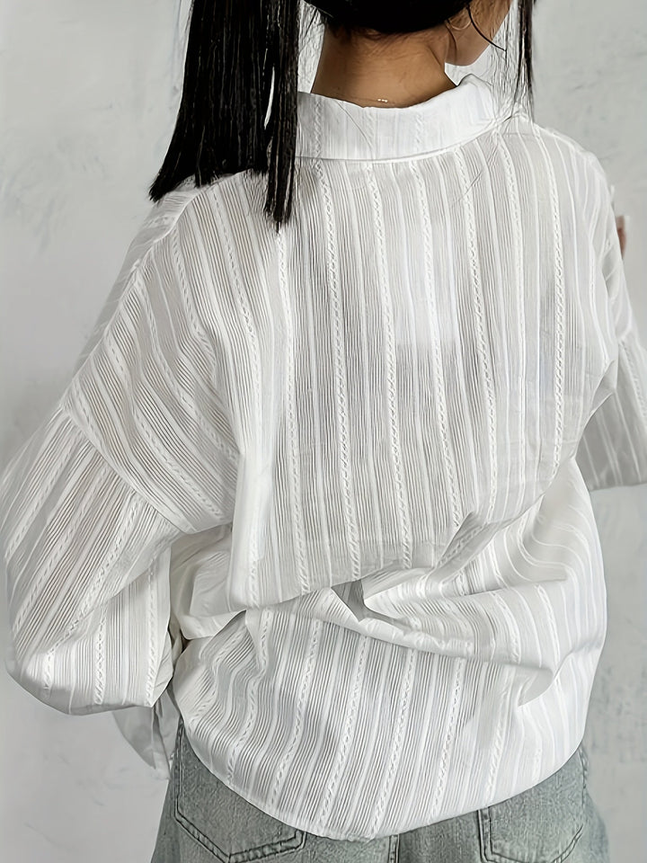Women's -  Long Sleeve Linen Blouse - Collared & Semi-Transparent Shirt - Stylish Women's Top
