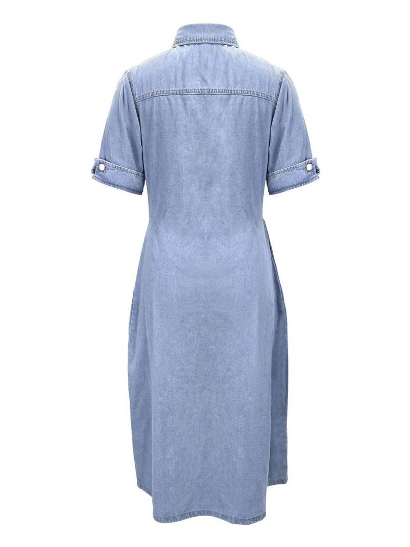 A-line denim dress with flap pockets