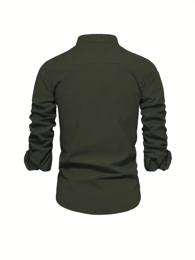 Men's - Stylish Button-Up Shirt - Comfortable Cotton Blend - Casual Wear