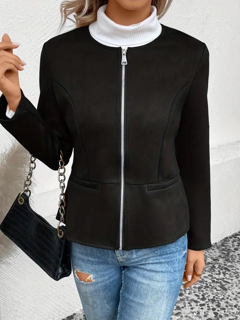 Women's - Tailored Jacket - Minimalist Zip-Up Design - Smart Casual Outerwear
