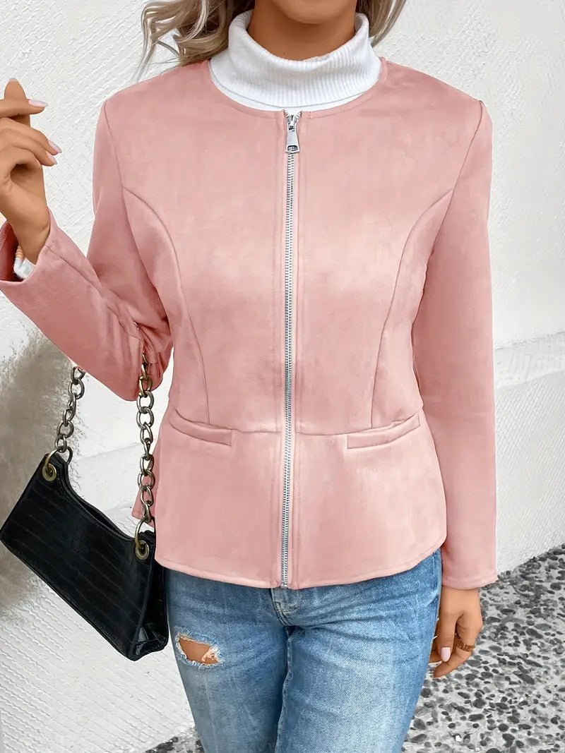 Women's - Tailored Jacket - Minimalist Zip-Up Design - Smart Casual Outerwear
