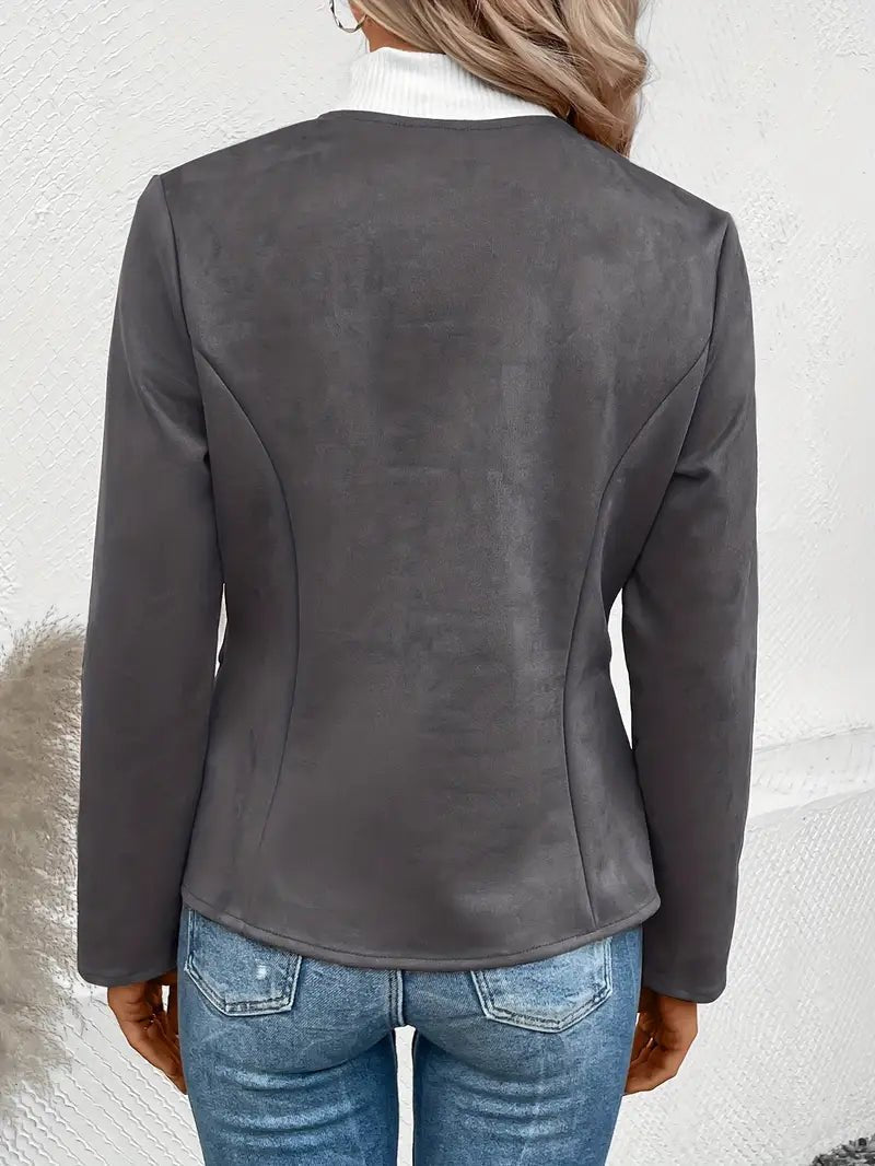 Women's - Tailored Jacket - Minimalist Zip-Up Design - Smart Casual Outerwear