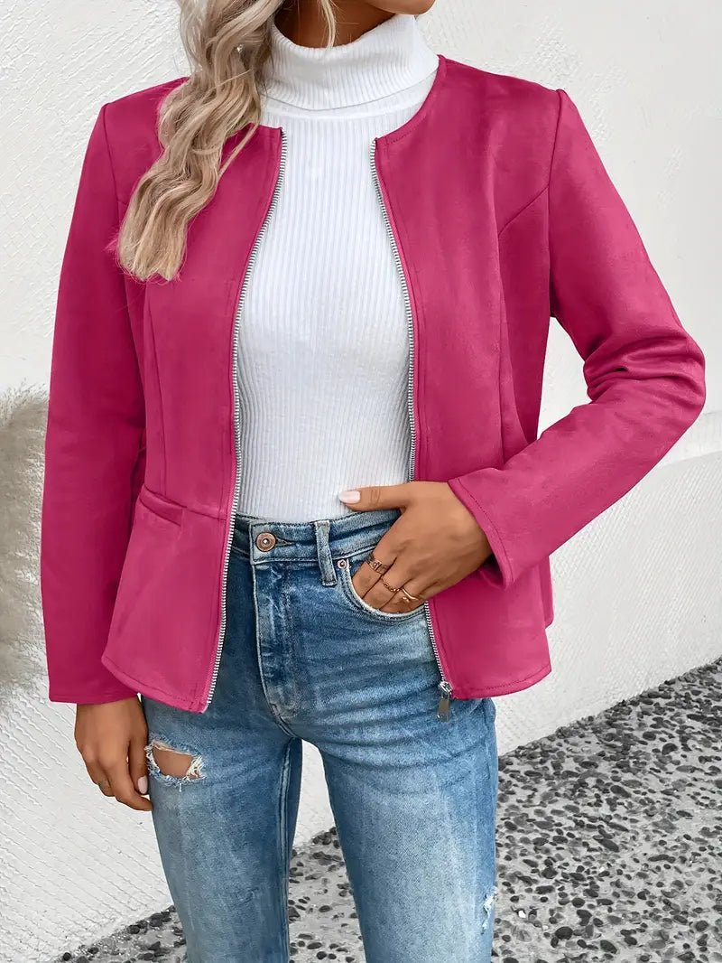 Women's - Tailored Jacket - Minimalist Zip-Up Design - Smart Casual Outerwear