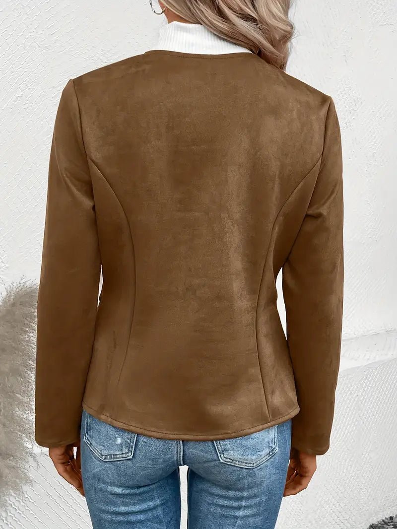 Women's - Tailored Jacket - Minimalist Zip-Up Design - Smart Casual Outerwear