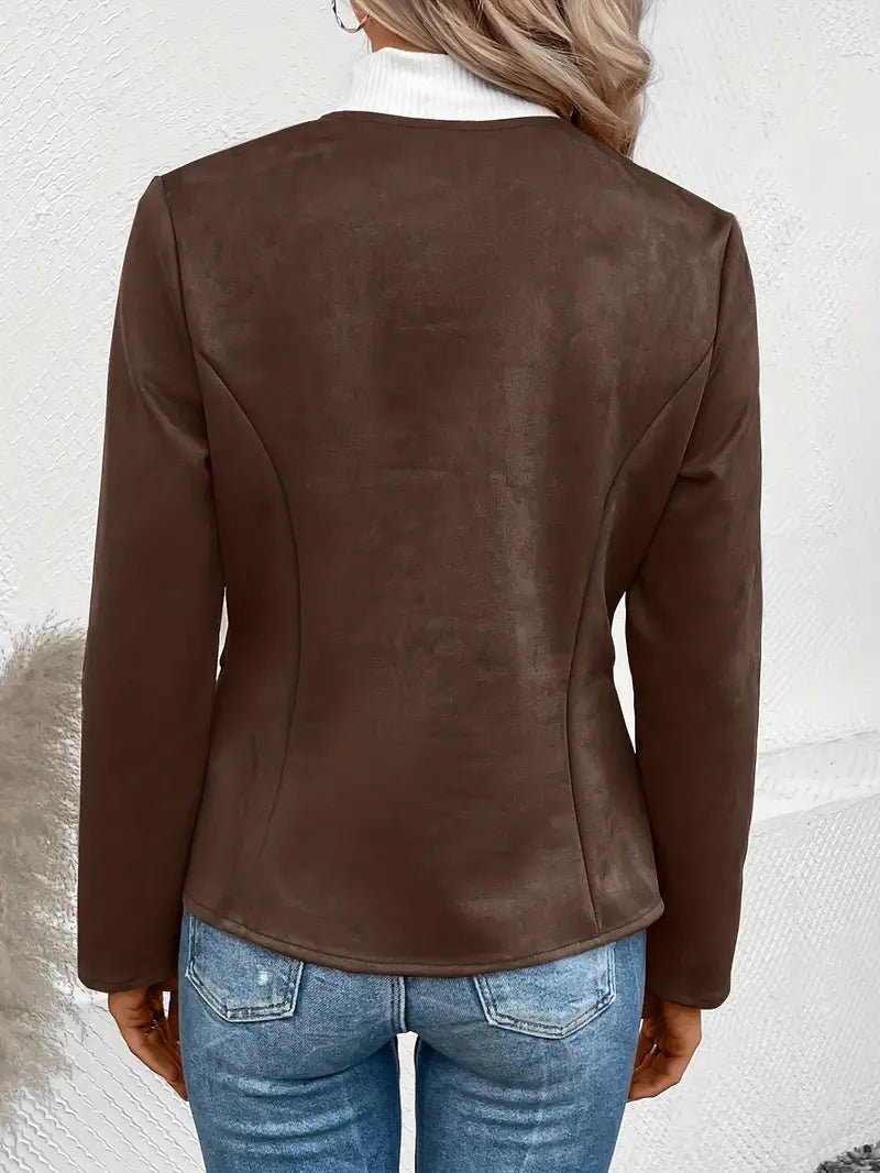 Women's - Tailored Jacket - Minimalist Zip-Up Design - Smart Casual Outerwear