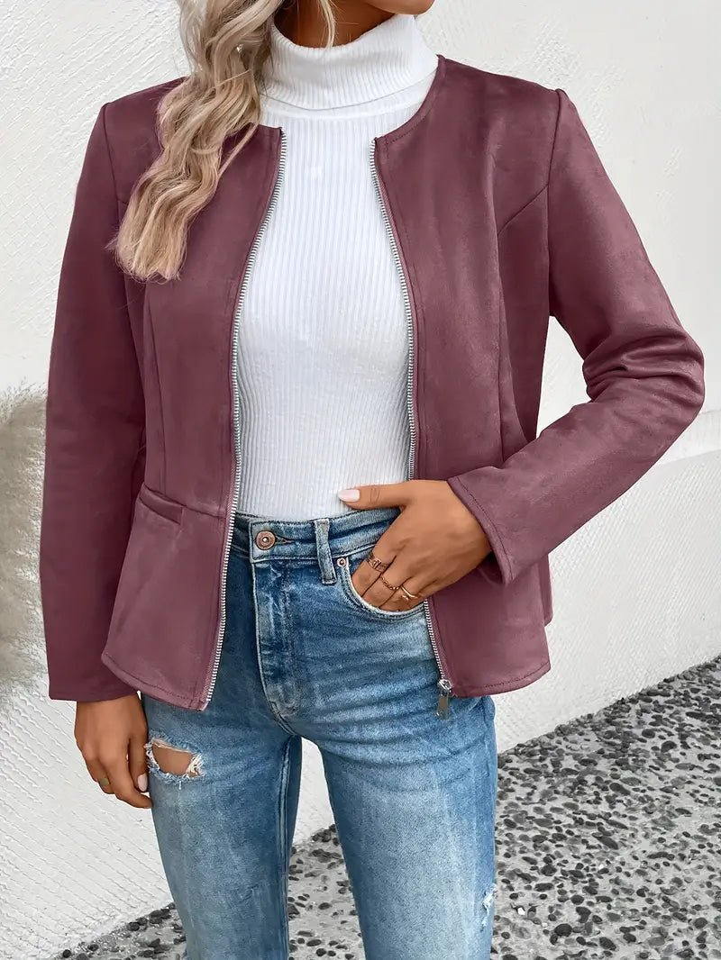 Women's - Tailored Jacket - Minimalist Zip-Up Design - Smart Casual Outerwear