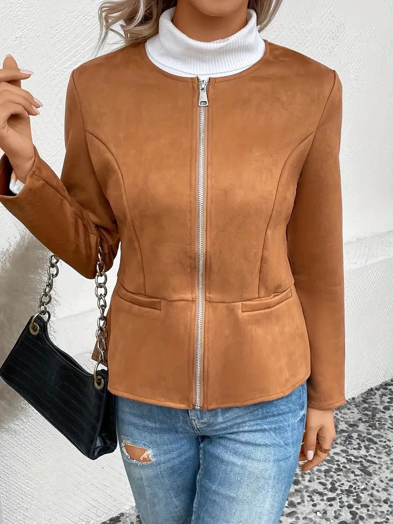 Women's - Tailored Jacket - Minimalist Zip-Up Design - Smart Casual Outerwear