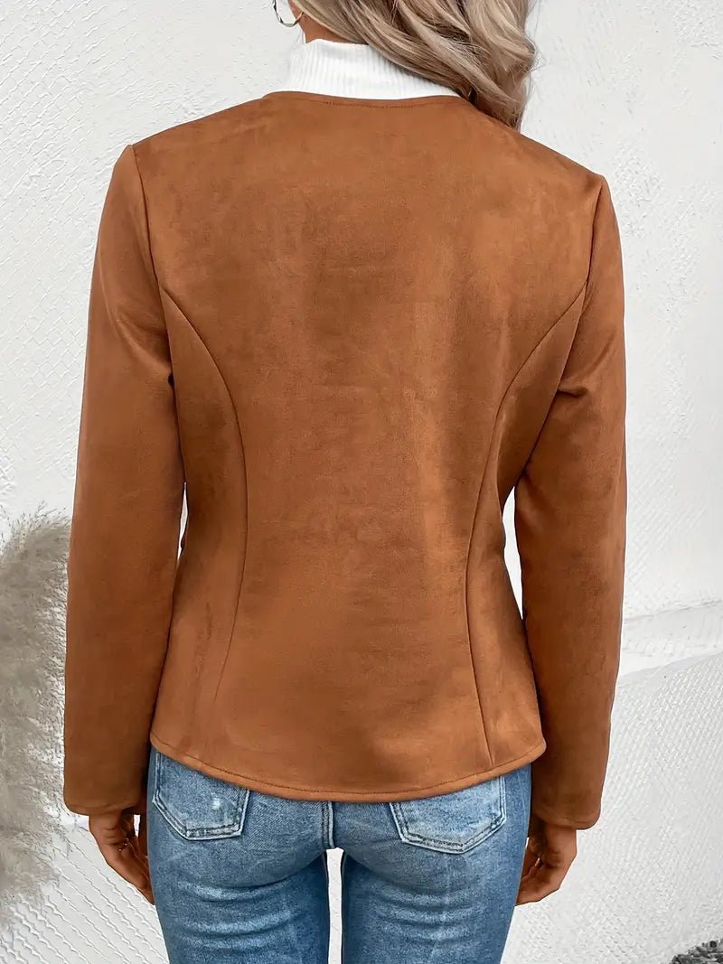 Women's - Tailored Jacket - Minimalist Zip-Up Design - Smart Casual Outerwear
