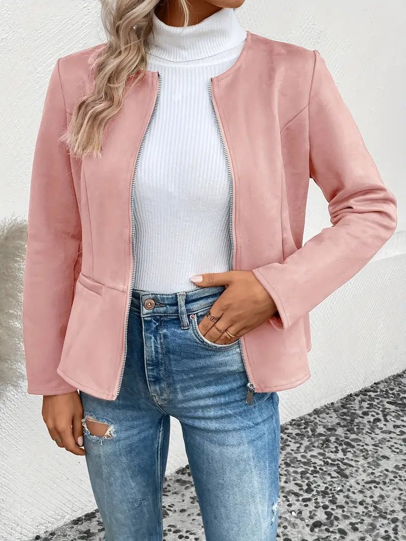 Women's - Tailored Jacket - Minimalist Zip-Up Design - Smart Casual Outerwear
