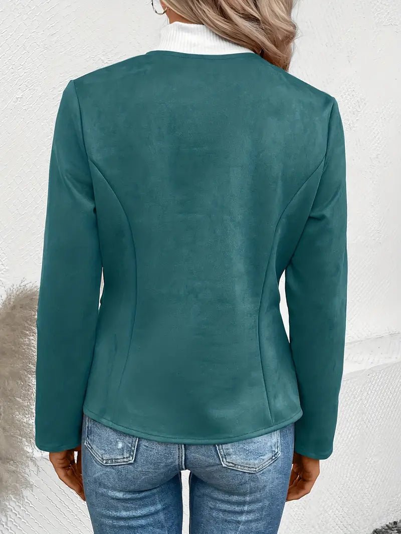Women's - Tailored Jacket - Minimalist Zip-Up Design - Smart Casual Outerwear