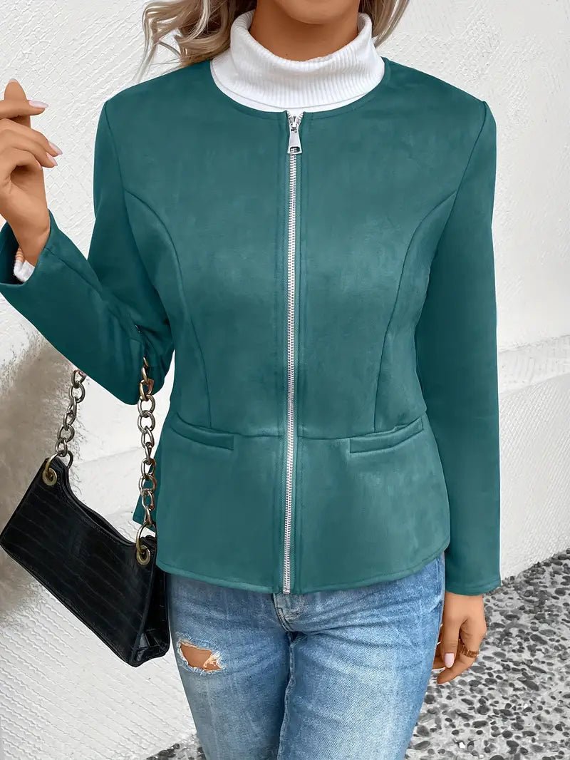 Women's - Tailored Jacket - Minimalist Zip-Up Design - Smart Casual Outerwear