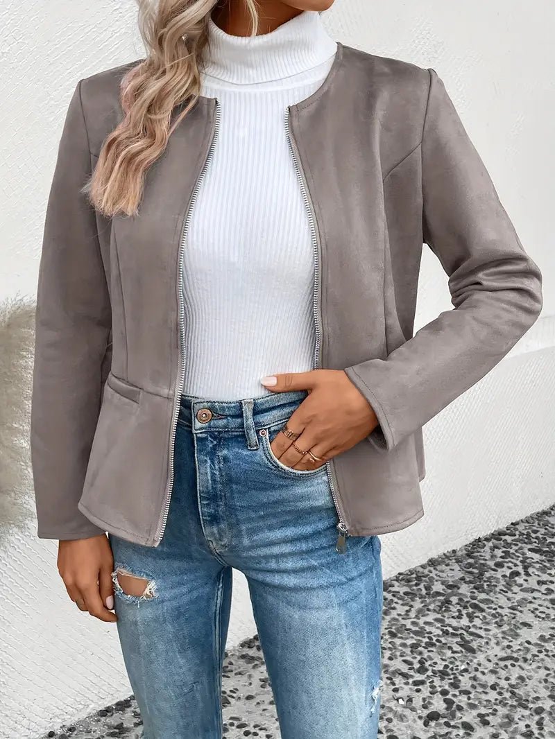 Women's - Tailored Jacket - Minimalist Zip-Up Design - Smart Casual Outerwear