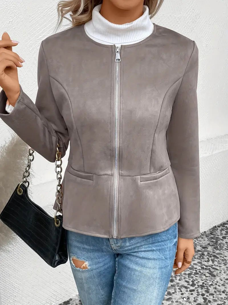 Women's - Tailored Jacket - Minimalist Zip-Up Design - Smart Casual Outerwear