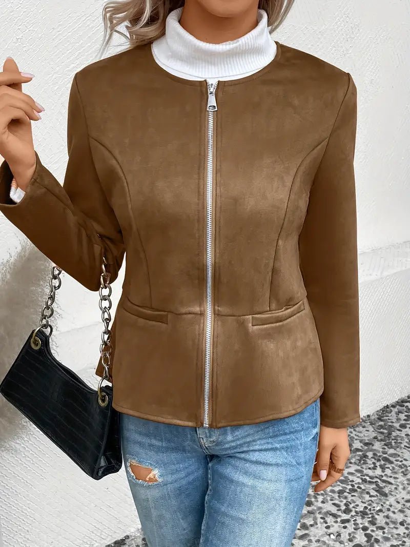 Women's - Tailored Jacket - Minimalist Zip-Up Design - Smart Casual Outerwear