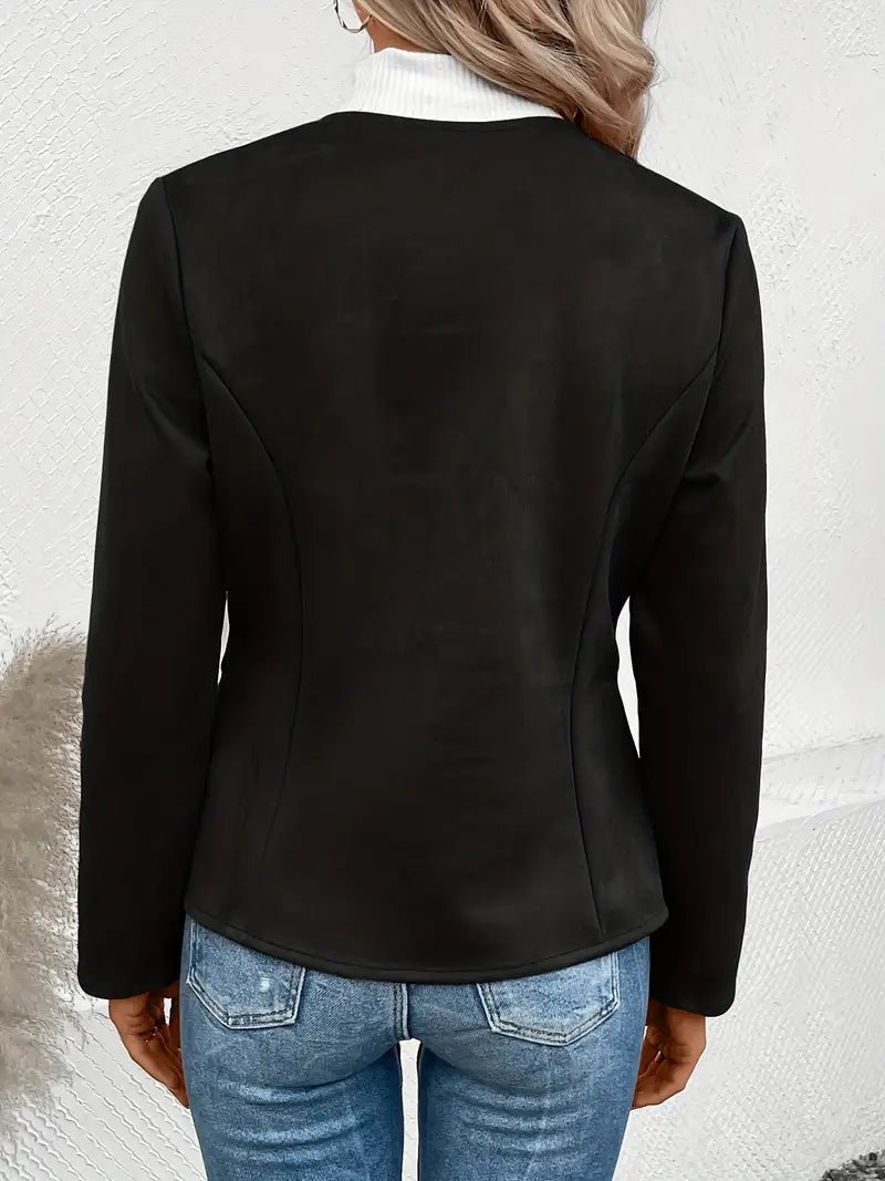 Women's - Tailored Jacket - Minimalist Zip-Up Design - Smart Casual Outerwear