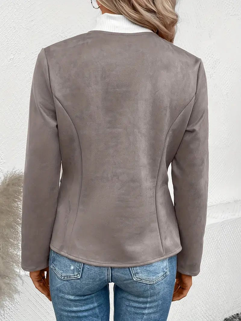 Women's - Tailored Jacket - Minimalist Zip-Up Design - Smart Casual Outerwear