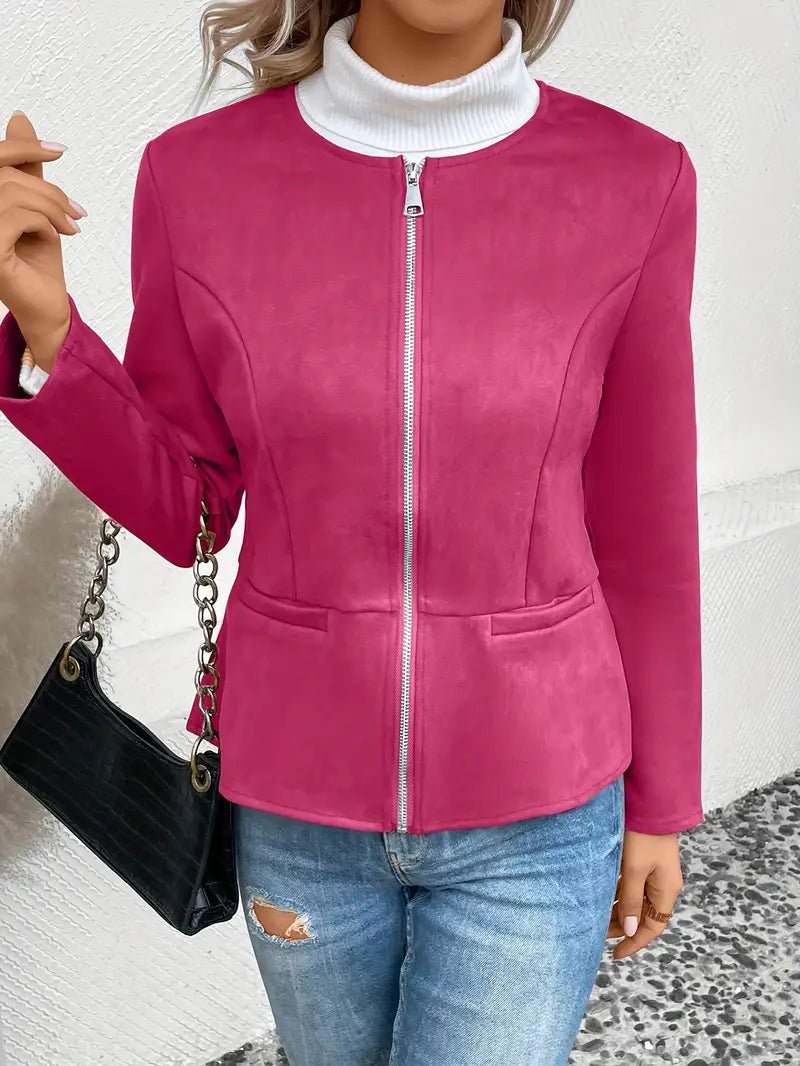 Women's - Tailored Jacket - Minimalist Zip-Up Design - Smart Casual Outerwear