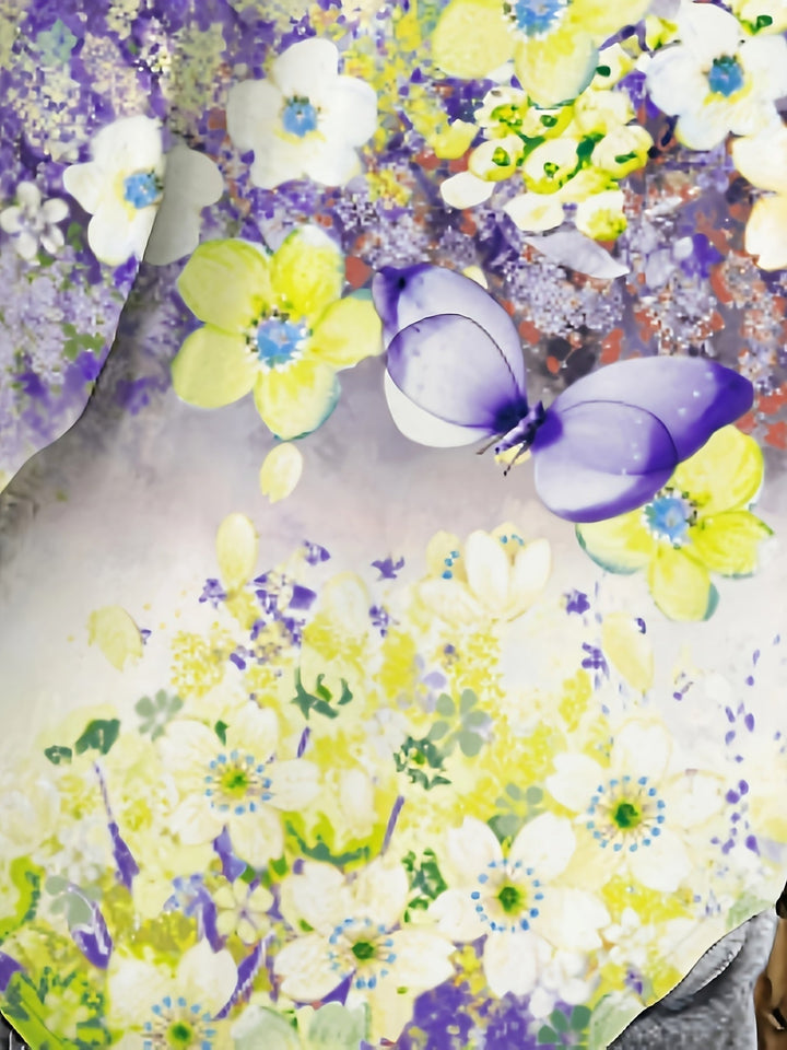Women's -  Linen Shirt - Floral Pattern, Long Sleeves & Upturned Collar - Romantic Style for Effortless Elegance