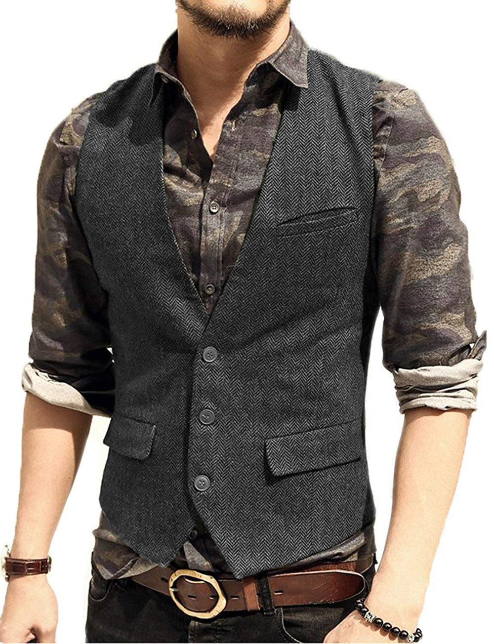 Sleeveless waistcoat with textured details