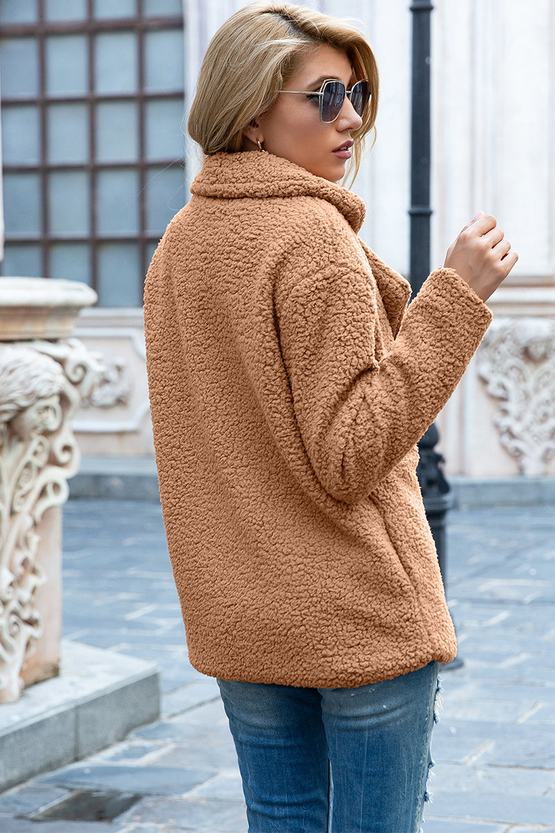 Women's - Sherpa Coat - Full Size with Lapel Collar - Warm and Cosy Winter Outerwear