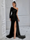 Women's - Elegant Evening Dress - Draped Silk Neckline - Sophisticated Style for Special Occasions