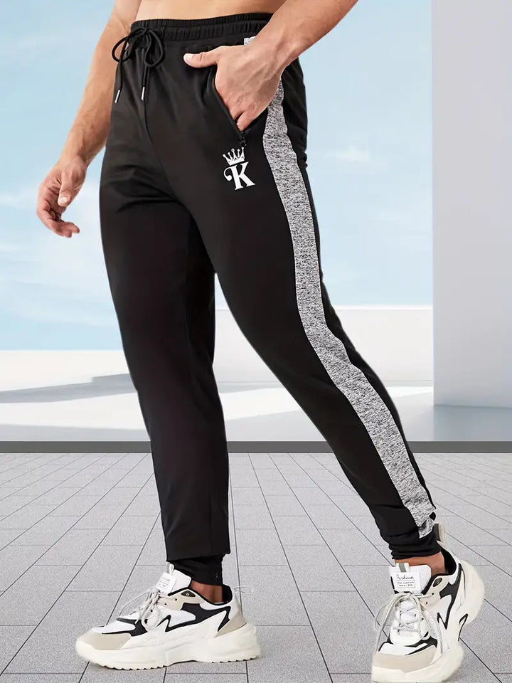 Striped Jogging Pants With High Stretch and Graphic Design With Crowned K