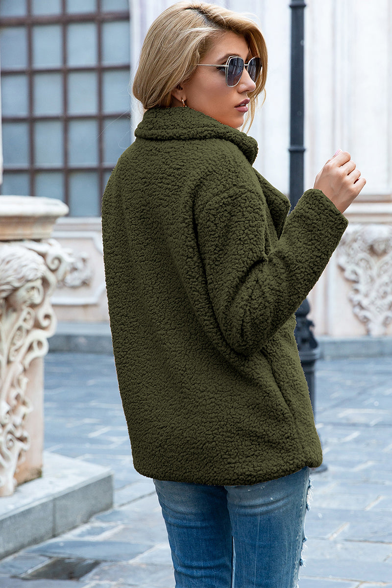 Women's - Sherpa Coat - Full Size with Lapel Collar - Warm and Cosy Winter Outerwear