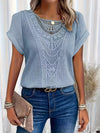 Women's - Top - Round Neckline with Lace Trim - Elegant and Stylish Blouse for Any Occasion