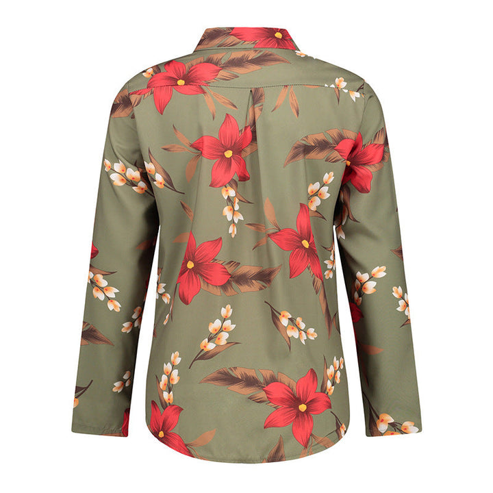 Printed long sleeve lapel collar fashion women's blouse